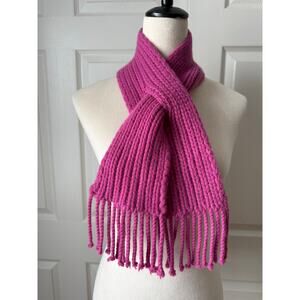 Banana Republic Hand Knit Cashmere Scarf Magenta Hot Pink Fringe Chunky Luxe